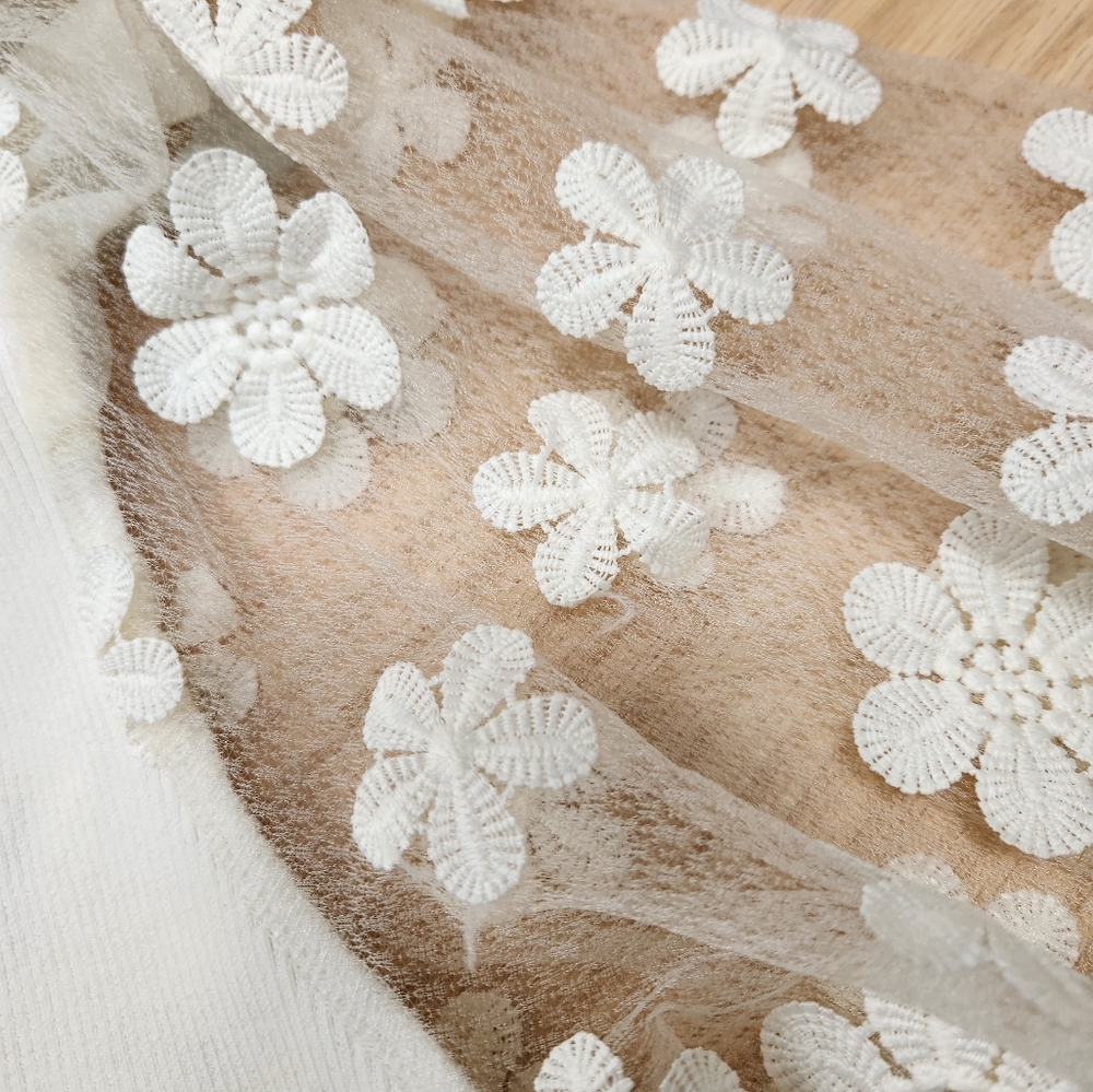 Anthropologie Dolan White Top with Sheer Floral Sleeves - Picture 5 of 8